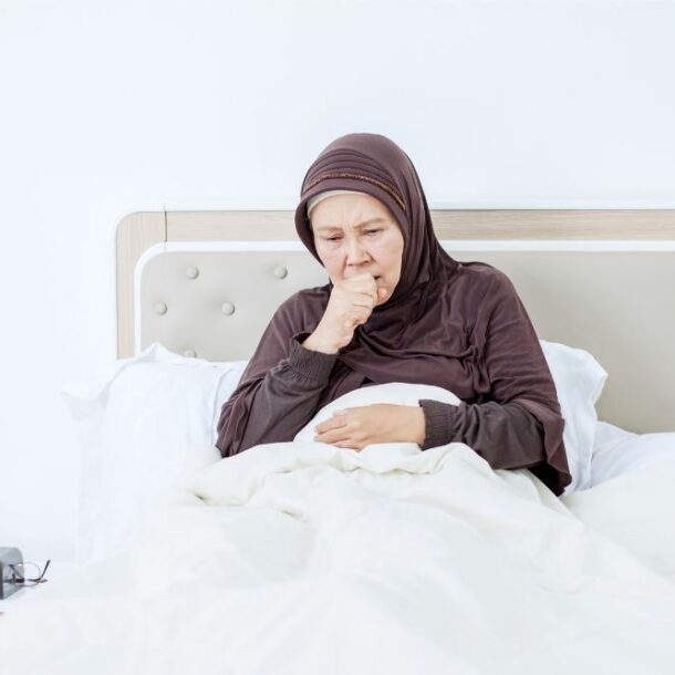 elderly muslim women sick in bed